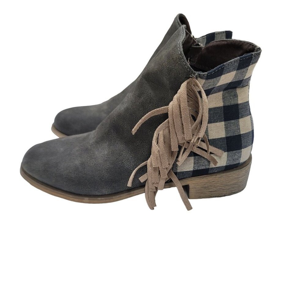 Women's Buffalo 10 Tassel Plaid Ankle Boots Western Boho Festival Y2K - Picture 5 of 8